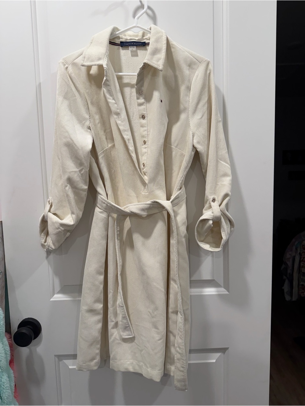 Tommy Hilfiger Cream Corduroy Trench Shirt Dress with Belt